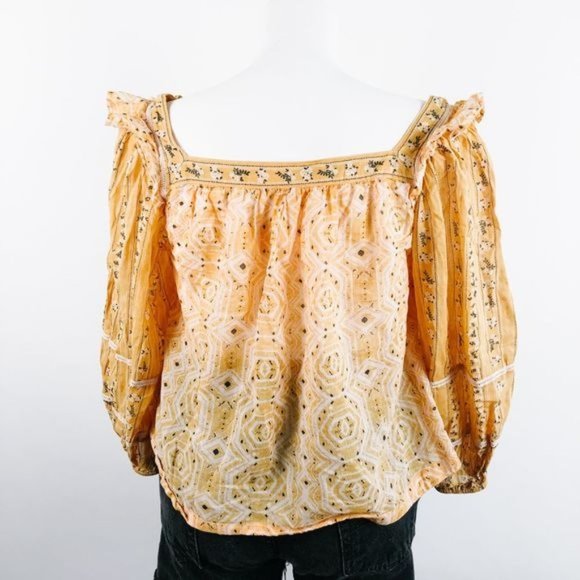 Free People Mix Print Yellow Blouse L - Picture 2 of 7